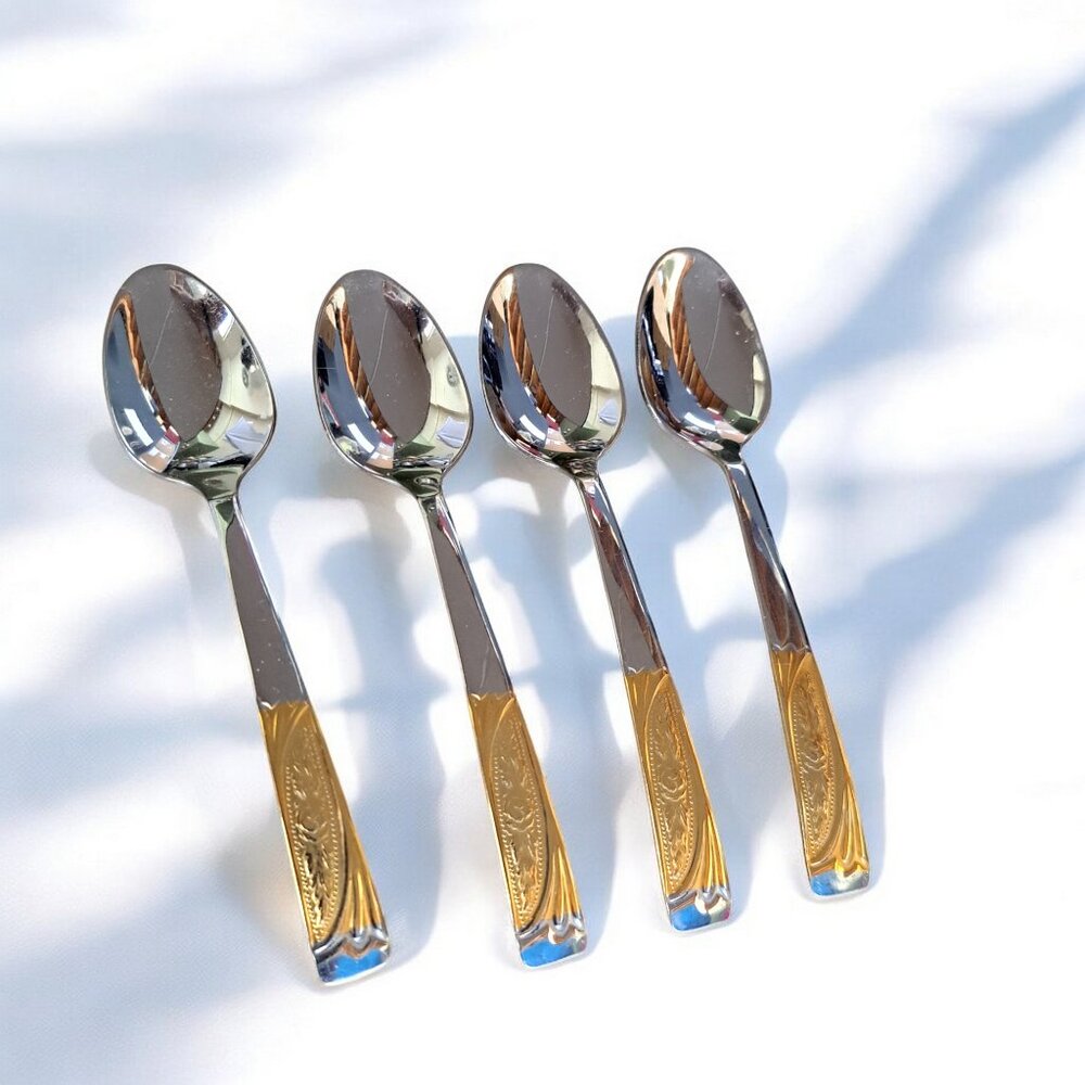 Inoxpran INX1 Teaspoons 5 1/8 Inch Stainless 18/10 Gold Tone Accents Set Of 4